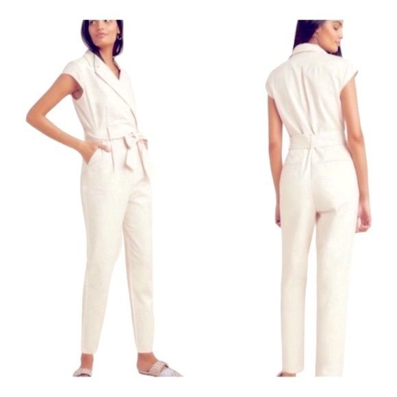 Anthropologie Ivory Demi Textured Jumpsuit Cream Color Sz 14